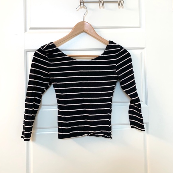 H&M Striped Low Back 3/4 Length Crop Top - Picture 1 of 3
